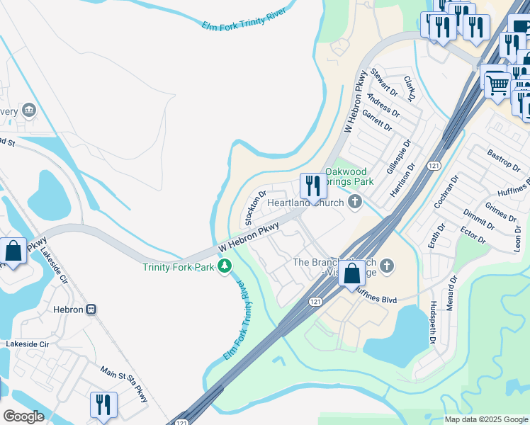 map of restaurants, bars, coffee shops, grocery stores, and more near 1901 Kerr Court in Carrollton