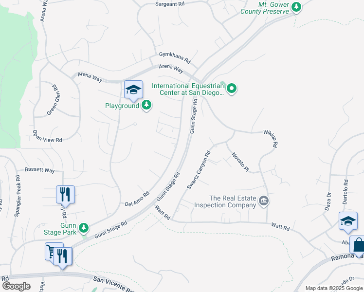 map of restaurants, bars, coffee shops, grocery stores, and more near 24125 Del Amo Road in Ramona