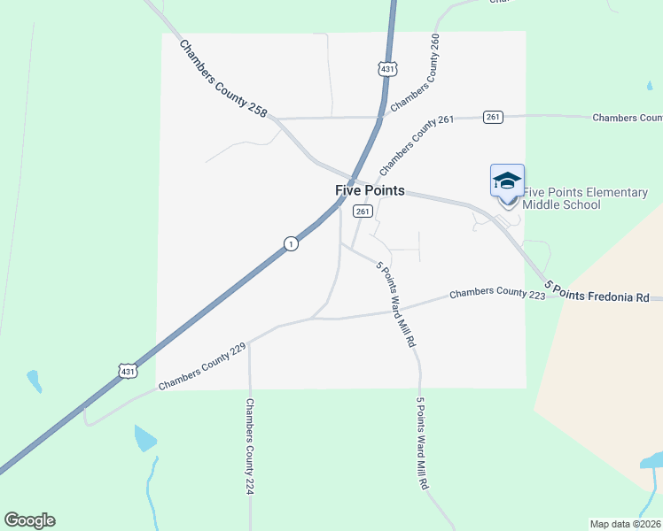 map of restaurants, bars, coffee shops, grocery stores, and more near 1343 Co Road 229 in Five Points