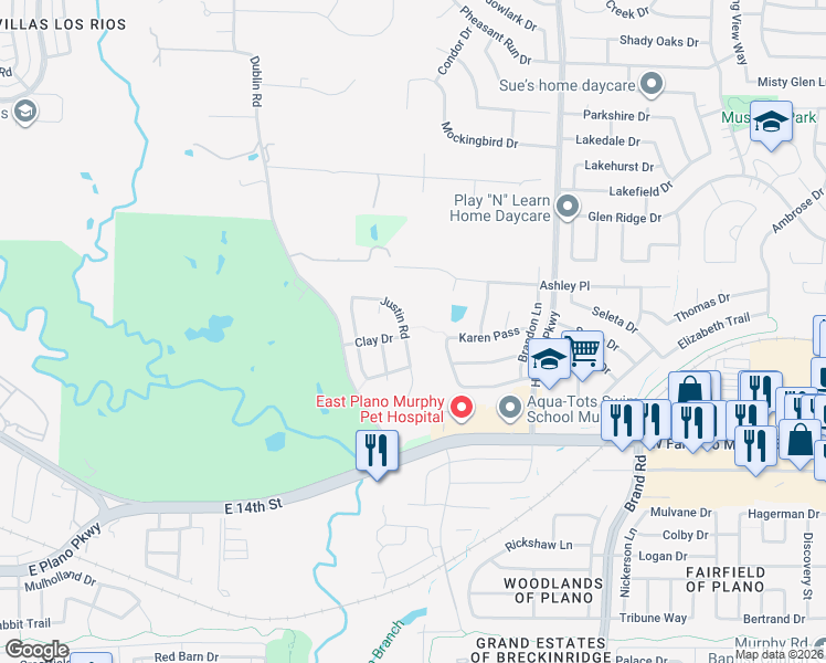 map of restaurants, bars, coffee shops, grocery stores, and more near 216 Justin Road in Murphy