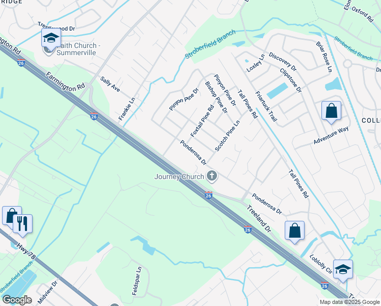 map of restaurants, bars, coffee shops, grocery stores, and more near 178 Ponderosa Drive in Ladson