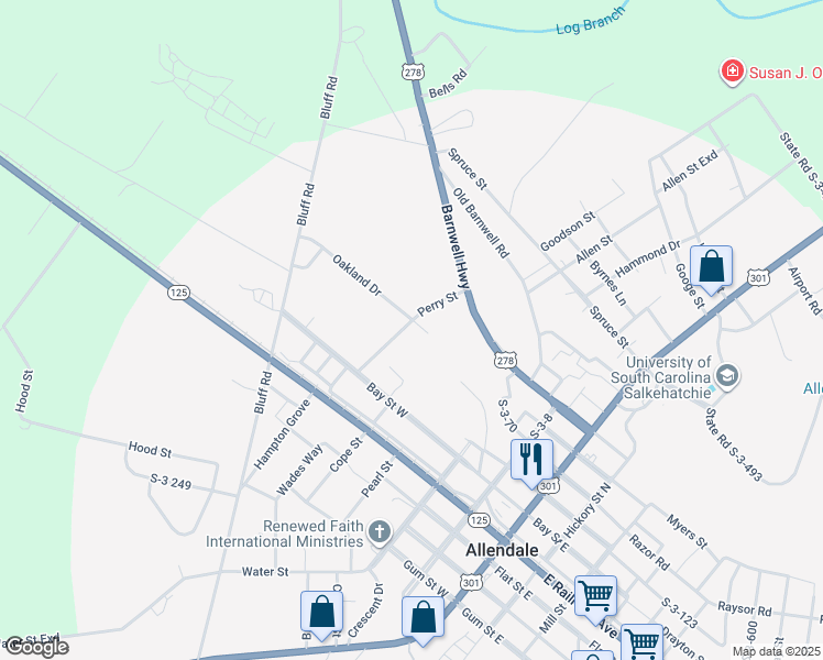 map of restaurants, bars, coffee shops, grocery stores, and more near 406 Perry Street in Allendale