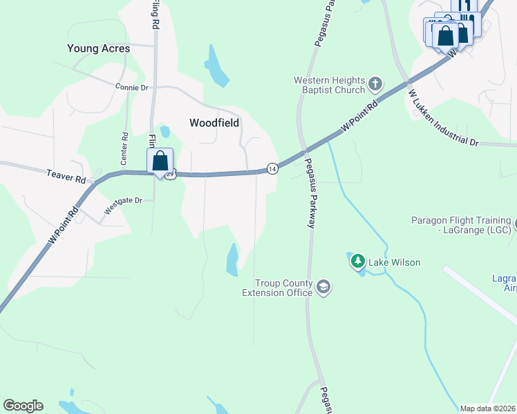 map of restaurants, bars, coffee shops, grocery stores, and more near 73 Bradfield Drive in LaGrange
