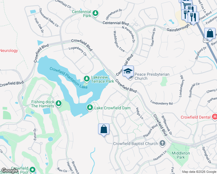 map of restaurants, bars, coffee shops, grocery stores, and more near 113 Deerfield Drive in Goose Creek
