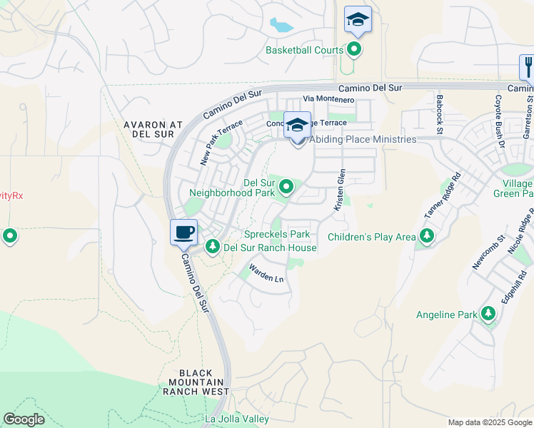 map of restaurants, bars, coffee shops, grocery stores, and more near 8495 Christopher Ridge Terrace in San Diego