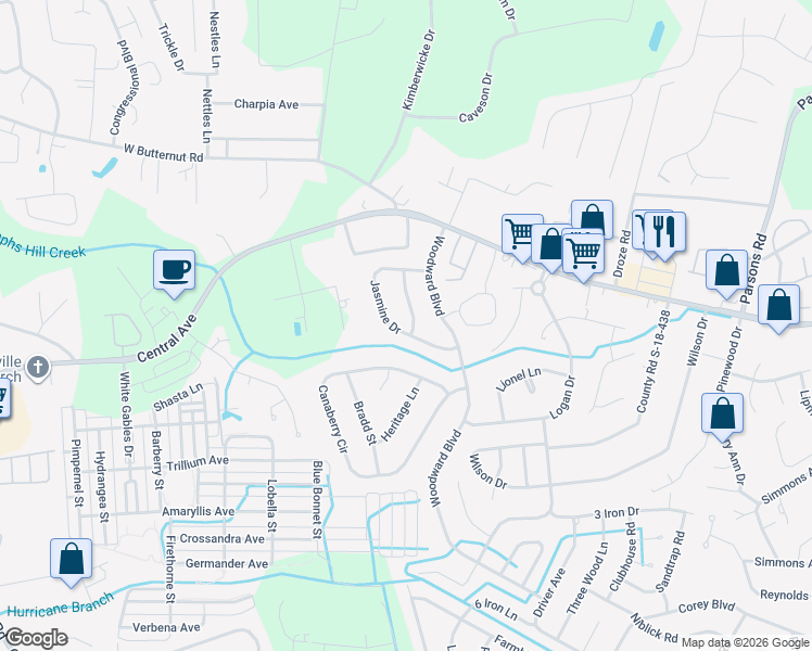 map of restaurants, bars, coffee shops, grocery stores, and more near 227 Jasmine Drive in Summerville