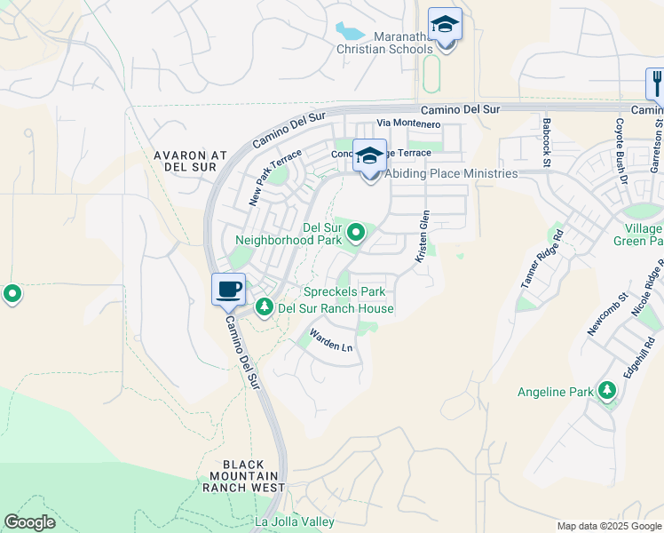 map of restaurants, bars, coffee shops, grocery stores, and more near 8495 Christopher Ridge Terrace in San Diego