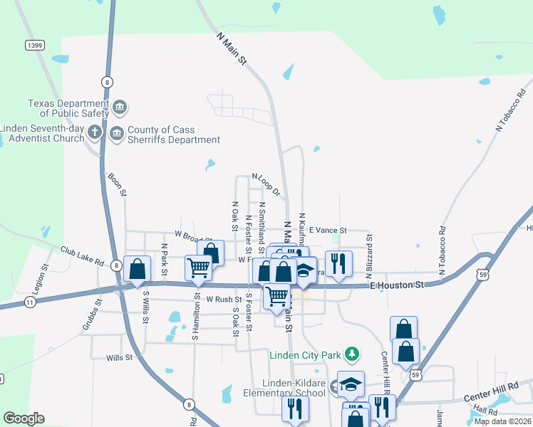 map of restaurants, bars, coffee shops, grocery stores, and more near 600 North Smithland Street in Linden
