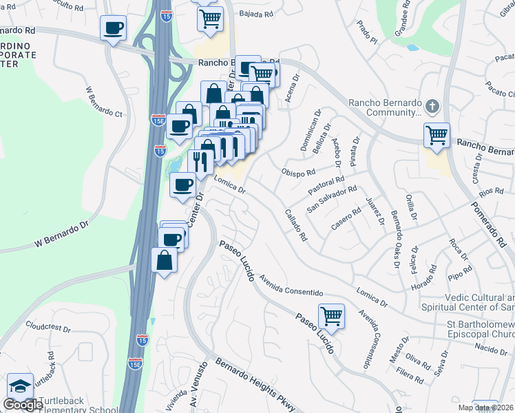 map of restaurants, bars, coffee shops, grocery stores, and more near 11911 Lomica Drive in San Diego