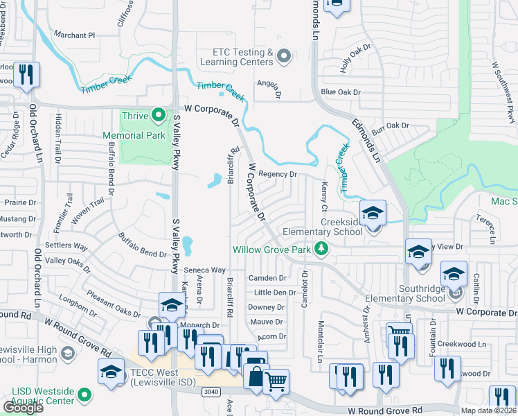 map of restaurants, bars, coffee shops, grocery stores, and more near 1002 Granview Dr in Lewisville