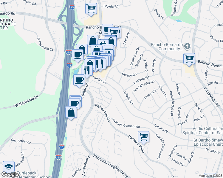map of restaurants, bars, coffee shops, grocery stores, and more near 11911 Lomica Drive in San Diego