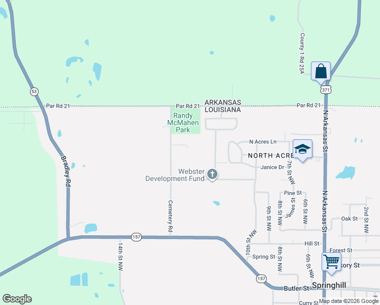 map of restaurants, bars, coffee shops, grocery stores, and more near 713 Cemetery Road in Springhill