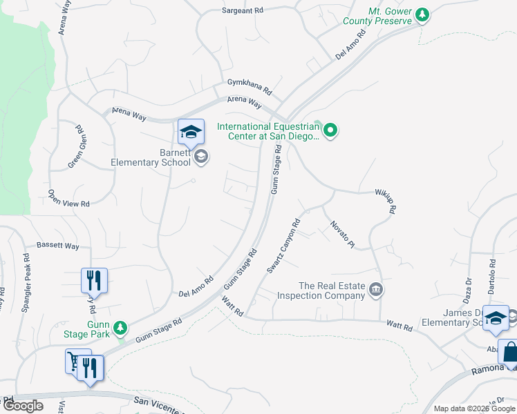 map of restaurants, bars, coffee shops, grocery stores, and more near 24125 Del Amo Road in Ramona