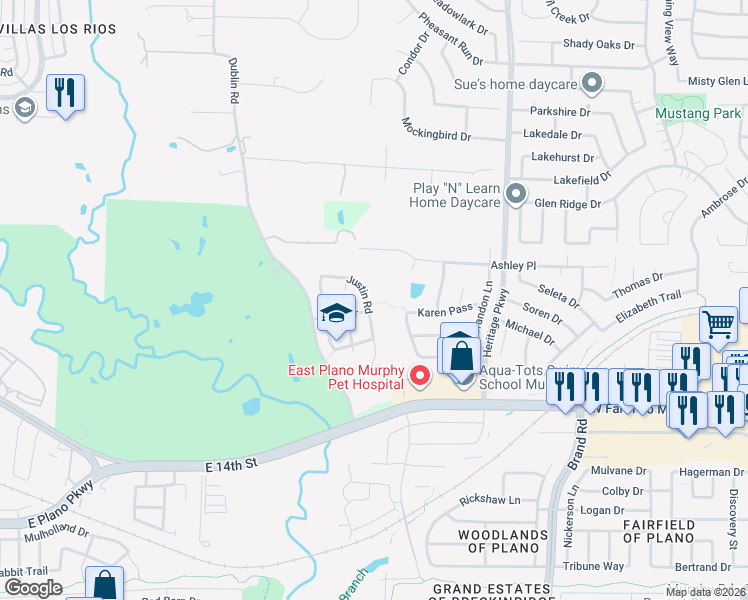 map of restaurants, bars, coffee shops, grocery stores, and more near 216 Justin Road in Murphy