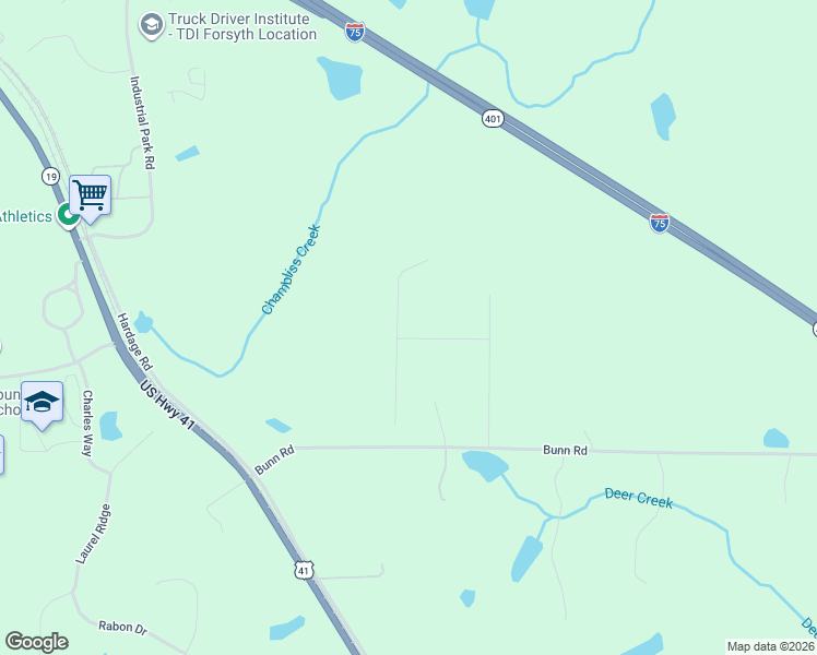 map of restaurants, bars, coffee shops, grocery stores, and more near 86 Claire Road in Forsyth