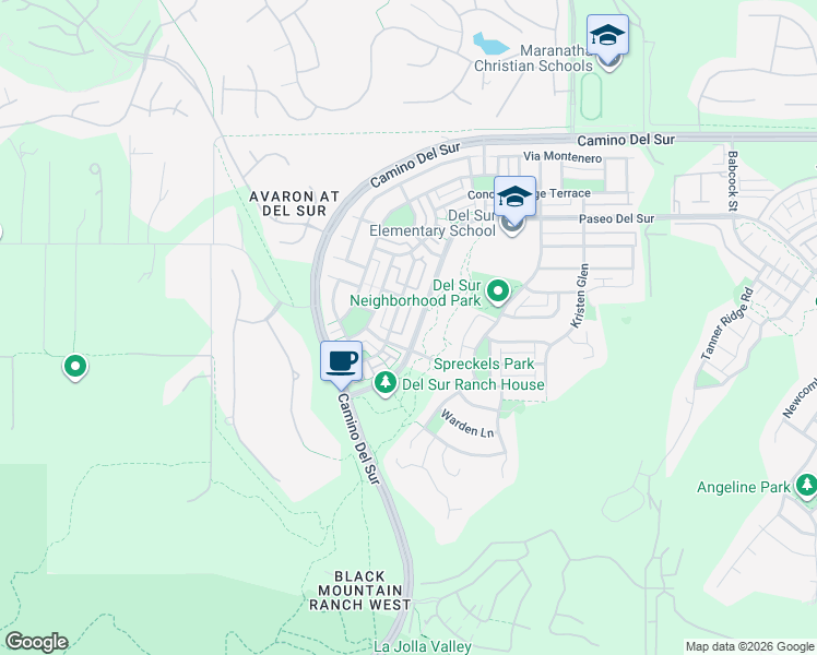 map of restaurants, bars, coffee shops, grocery stores, and more near 15520 Paseo Del Sur in San Diego