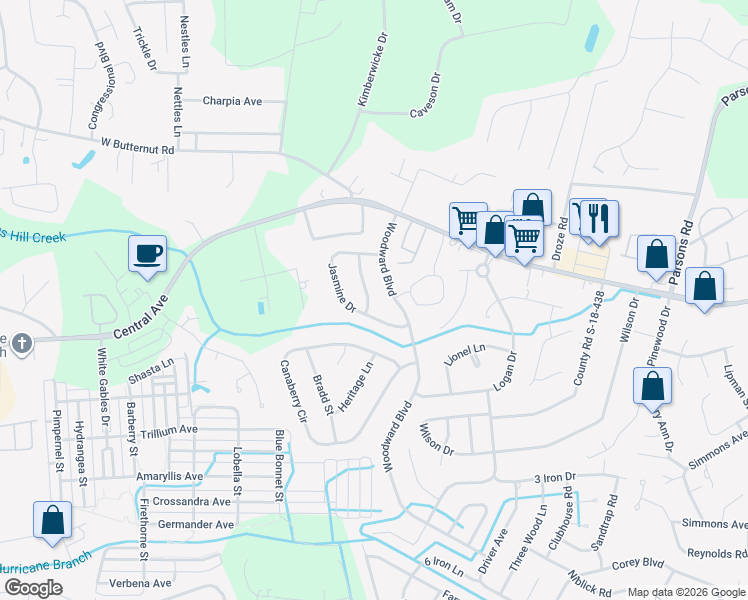 map of restaurants, bars, coffee shops, grocery stores, and more near 227 Jasmine Drive in Summerville