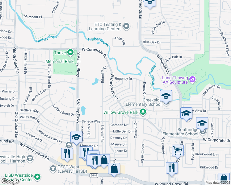 map of restaurants, bars, coffee shops, grocery stores, and more near 923 Granview Drive in Lewisville
