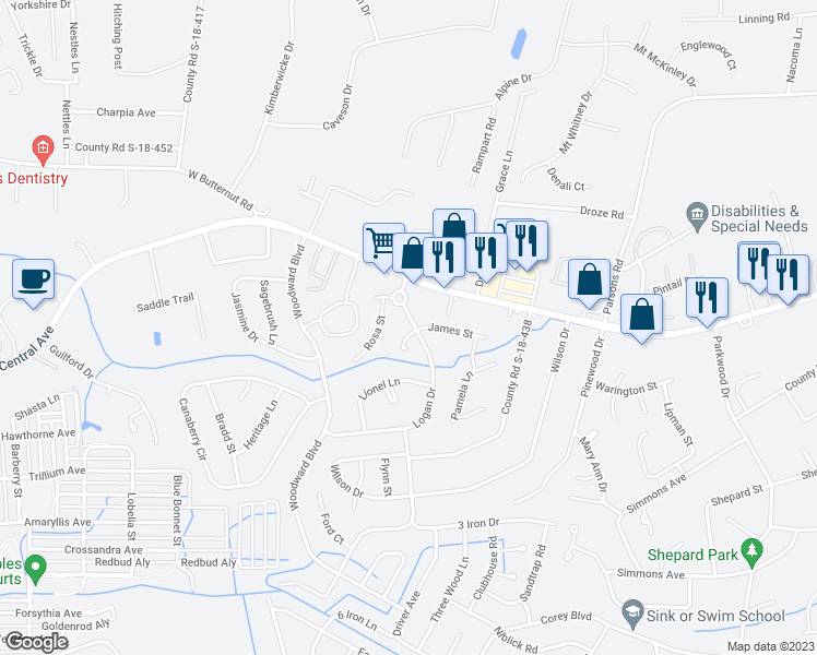 map of restaurants, bars, coffee shops, grocery stores, and more near 104 Logan Drive in Summerville