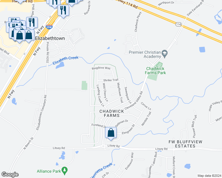 map of restaurants, bars, coffee shops, grocery stores, and more near 2700 Silk Vine Court in Roanoke
