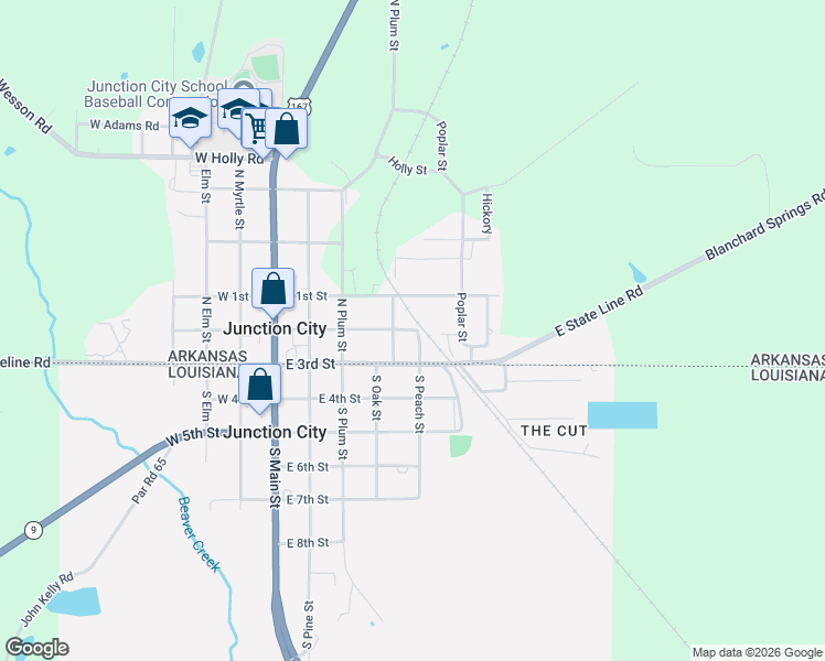 map of restaurants, bars, coffee shops, grocery stores, and more near 412 East 3rd Street in Junction City