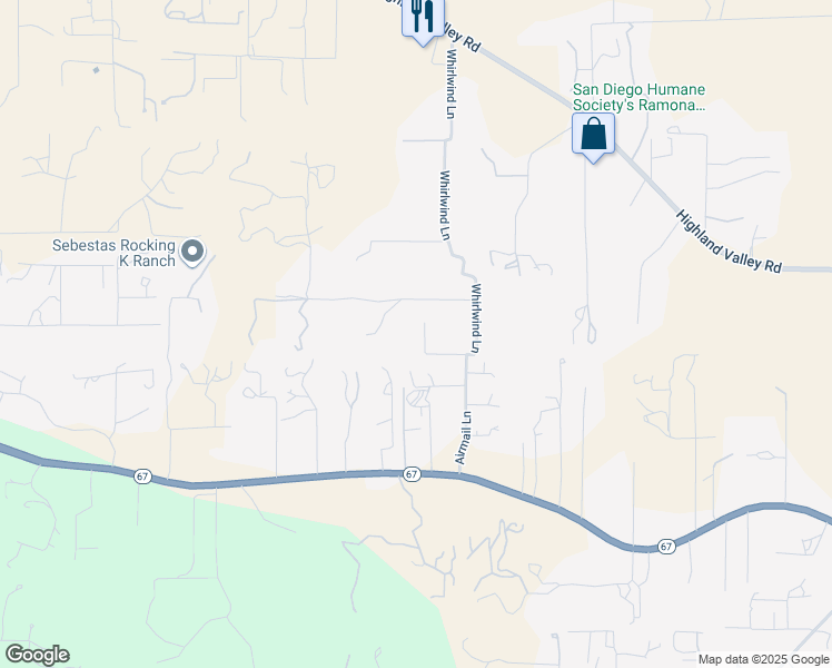 map of restaurants, bars, coffee shops, grocery stores, and more near 18435 Chablis Road in Ramona