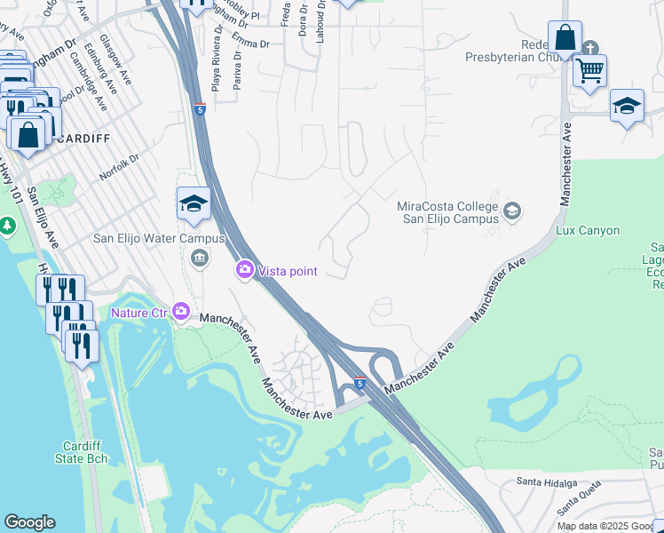 map of restaurants, bars, coffee shops, grocery stores, and more near 1165 Wales Place in Encinitas