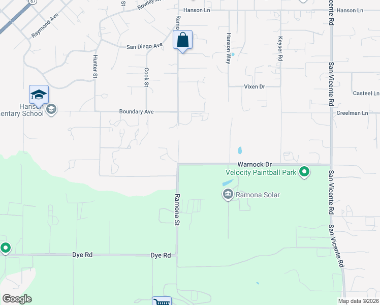 map of restaurants, bars, coffee shops, grocery stores, and more near 1819 Warnock Drive in Ramona