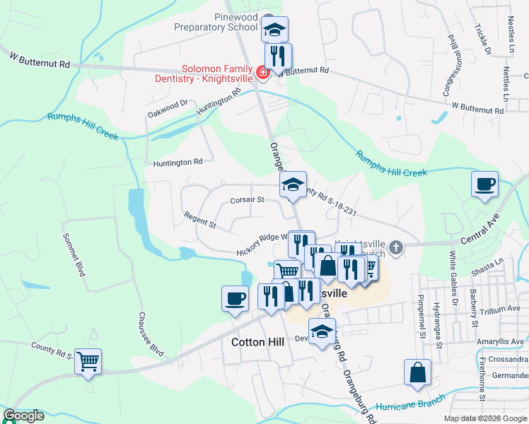 map of restaurants, bars, coffee shops, grocery stores, and more near 130 Coronet Street in Summerville