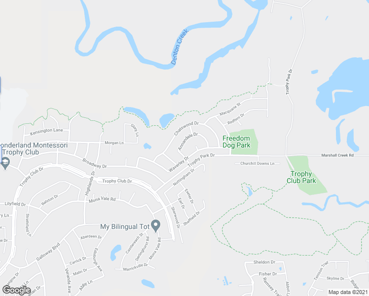map of restaurants, bars, coffee shops, grocery stores, and more near 2810 Annandale Drive in Trophy Club