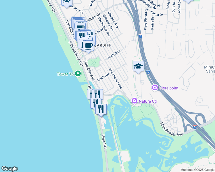 map of restaurants, bars, coffee shops, grocery stores, and more near in San Diego County