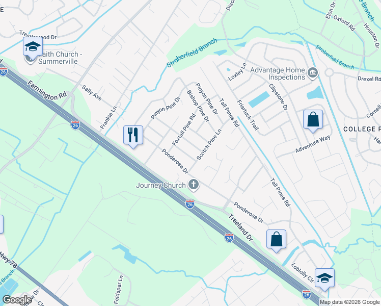 map of restaurants, bars, coffee shops, grocery stores, and more near 1235 Scotch Pine Lane in Ladson