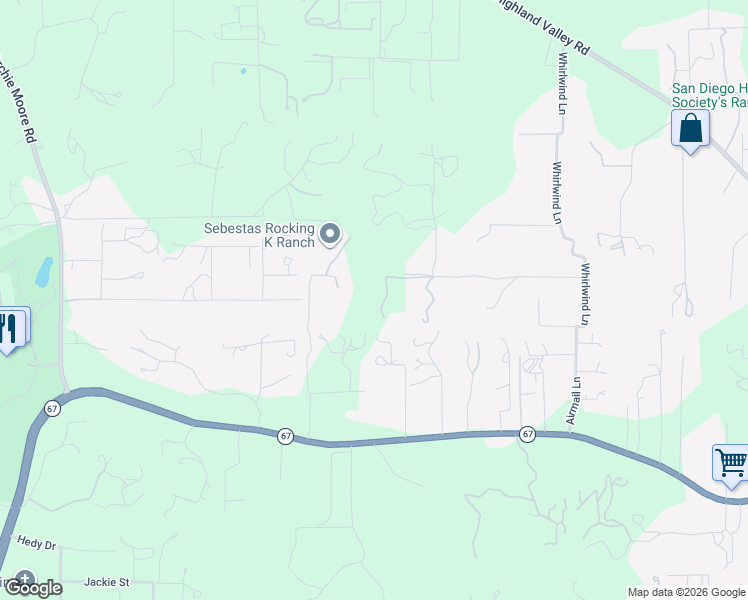 map of restaurants, bars, coffee shops, grocery stores, and more near 18209 Chablis Road in Ramona