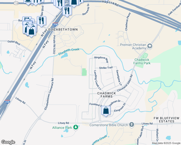 map of restaurants, bars, coffee shops, grocery stores, and more near 15700 Wheelhorse Trail in Roanoke