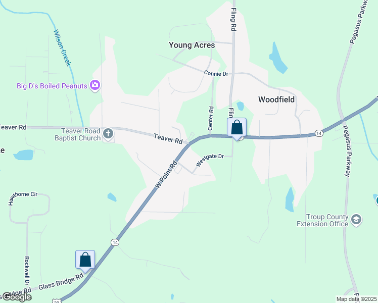 map of restaurants, bars, coffee shops, grocery stores, and more near 2981 West Point Road in LaGrange