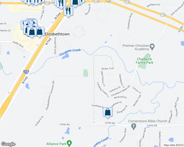 map of restaurants, bars, coffee shops, grocery stores, and more near 15636 Wheelhorse Trail in Roanoke