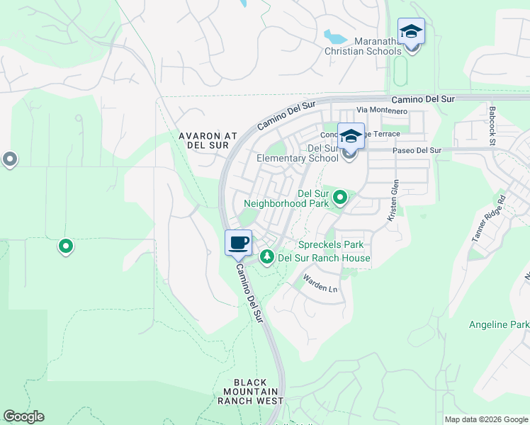 map of restaurants, bars, coffee shops, grocery stores, and more near 15521 Canton Ridge Terrace in San Diego