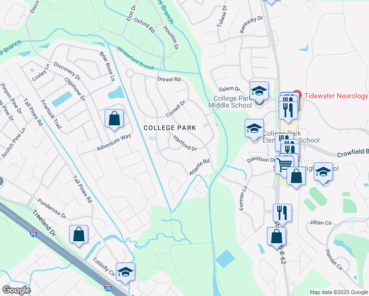 map of restaurants, bars, coffee shops, grocery stores, and more near 109 Hartford Drive in Ladson