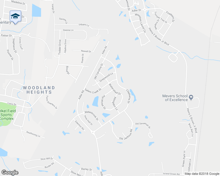 map of restaurants, bars, coffee shops, grocery stores, and more near 438 Watershed Drive in Goose Creek