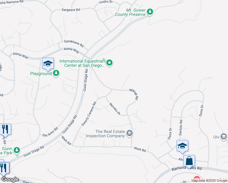 map of restaurants, bars, coffee shops, grocery stores, and more near 16614 Wikiup Road in Ramona