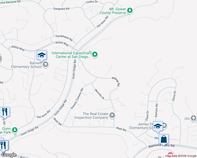 map of restaurants, bars, coffee shops, grocery stores, and more near 16619 Wikiup Road in Ramona