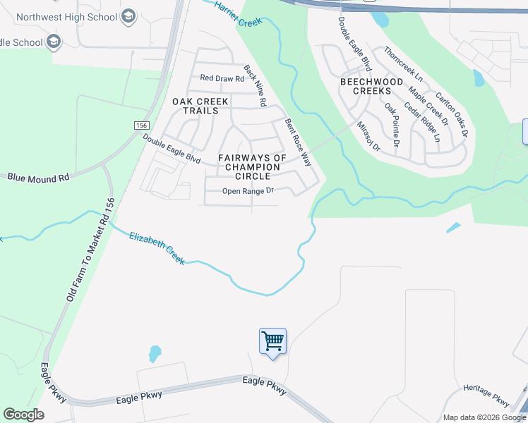 map of restaurants, bars, coffee shops, grocery stores, and more near 2517 Whispering Pines Drive in Fort Worth
