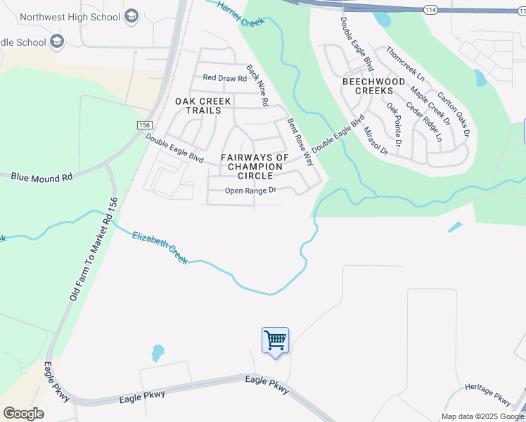 map of restaurants, bars, coffee shops, grocery stores, and more near 2517 Whispering Pines Drive in Fort Worth