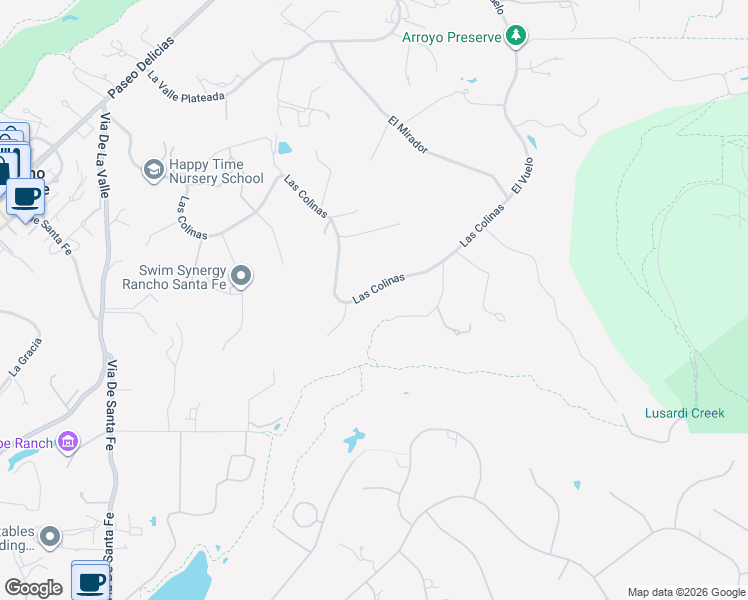 map of restaurants, bars, coffee shops, grocery stores, and more near 6871 Las Colinas in Rancho Santa Fe