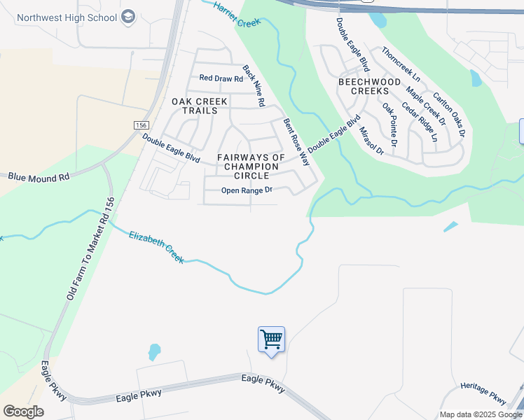 map of restaurants, bars, coffee shops, grocery stores, and more near 2517 Whispering Pines Drive in Fort Worth