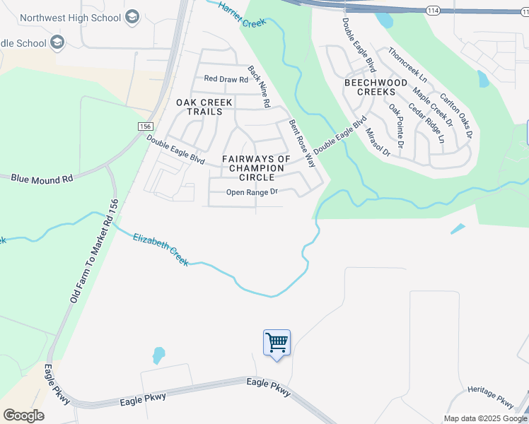 map of restaurants, bars, coffee shops, grocery stores, and more near 2508 Whispering Pines Drive in Fort Worth