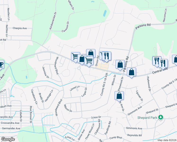 map of restaurants, bars, coffee shops, grocery stores, and more near 1204 Central Avenue in Summerville