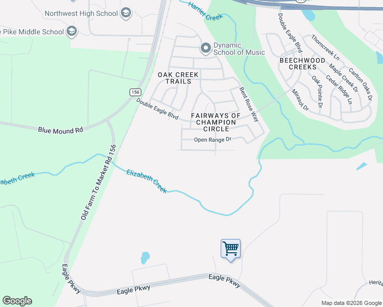 map of restaurants, bars, coffee shops, grocery stores, and more near 2413 Whispering Pines Drive in Fort Worth