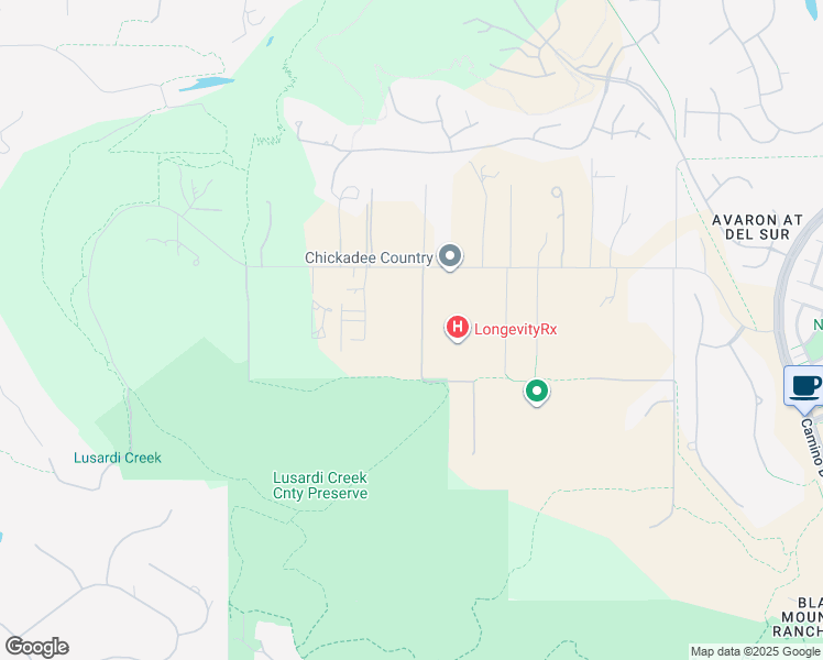 map of restaurants, bars, coffee shops, grocery stores, and more near 16582 Rio Vista Road in San Diego