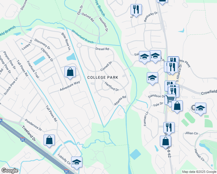 map of restaurants, bars, coffee shops, grocery stores, and more near 110 Hartford Drive in Ladson